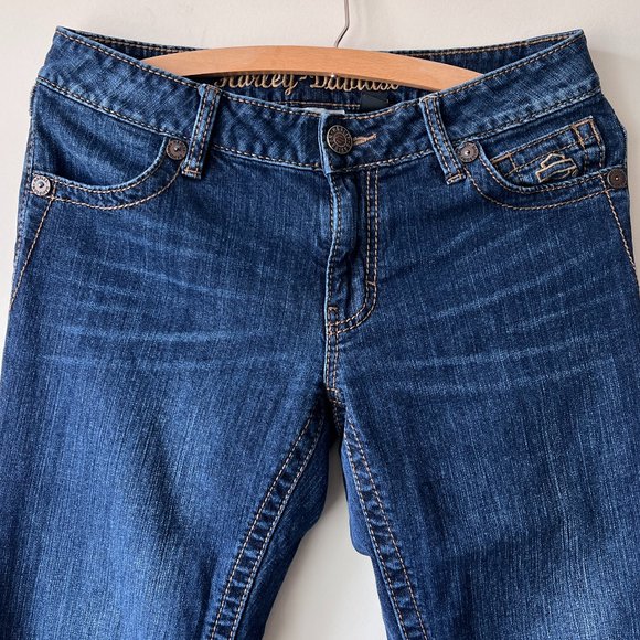 Gently Worn Harley-Davidson Jeans Low Rise Boot Cut Embroidered Y2K Medium Wash - Picture 2 of 15